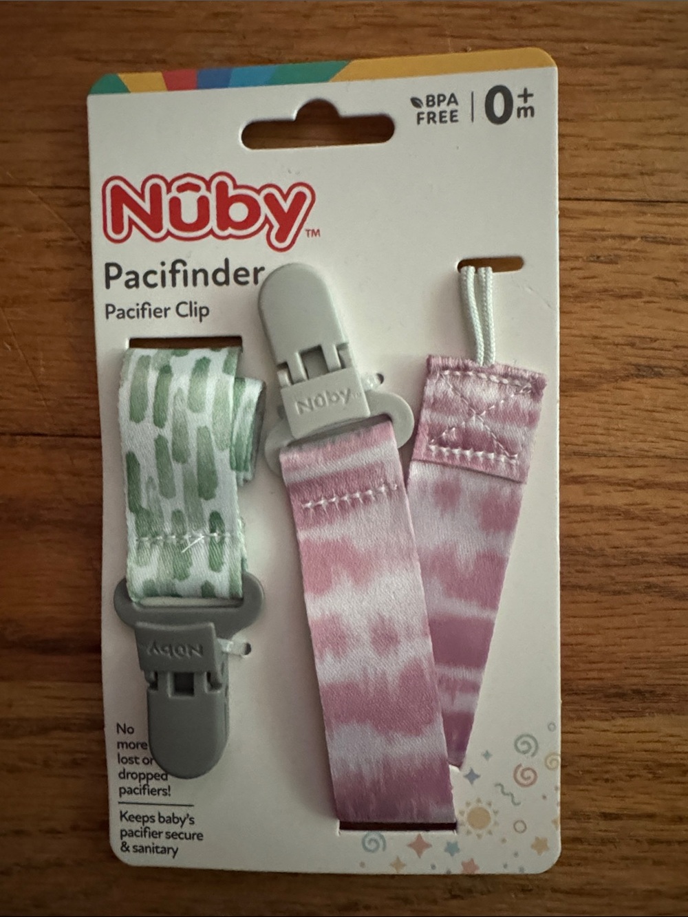 Nûby Pacifier Clip Set - Pink & Green